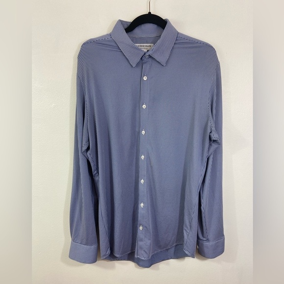 MIZZEN + MAIN Mens Shirt Button Up Lightweight Blue Check Sz L Trim Fit Stretch - Picture 1 of 7